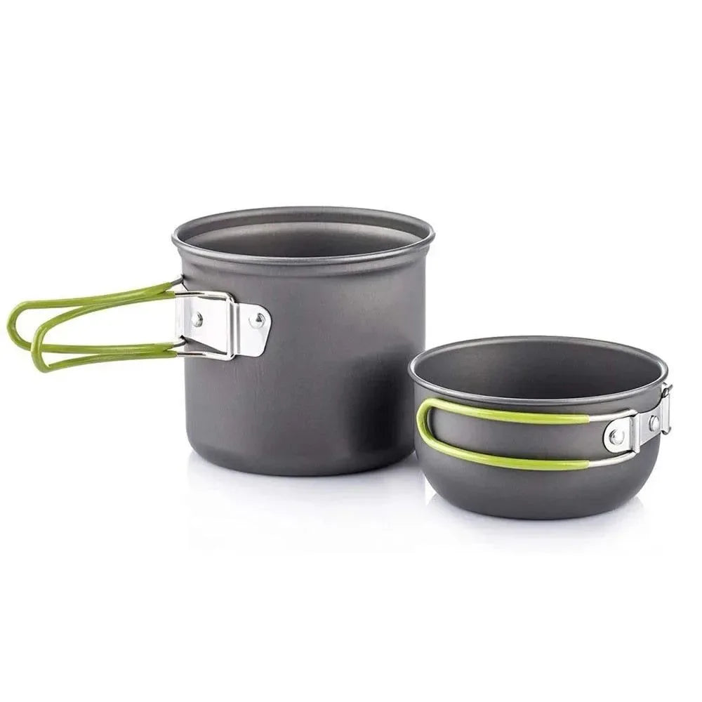 9-Piece Portable Camping Cookware Set - Lightweight Aluminum Pots, Mini Stove & Utensils for Outdoor Cooking, Hiking & Picnics - Trekker Essentials