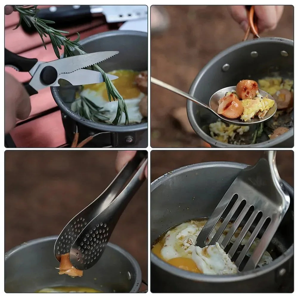 9-Piece Stainless Steel Camping Utensil Set for Outdoor Cooking & Picnics - Trekker Essentials