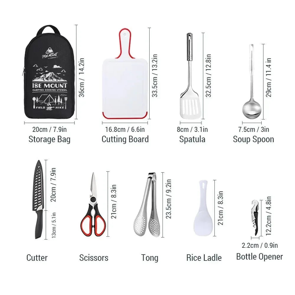 9-Piece Stainless Steel Camping Utensil Set for Outdoor Cooking & Picnics - Trekker Essentials