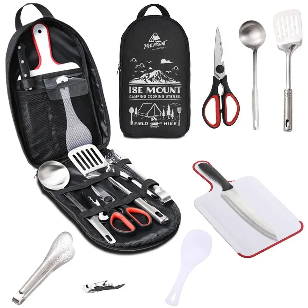 9-Piece Stainless Steel Camping Utensil Set for Outdoor Cooking & Picnics - Trekker Essentials