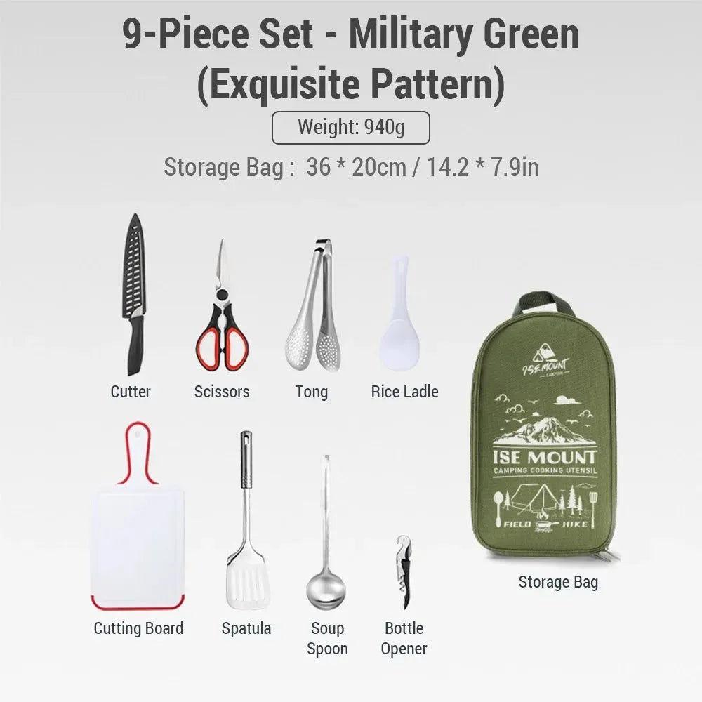 9-Piece Stainless Steel Camping Utensil Set for Outdoor Cooking & Picnics - Trekker Essentials