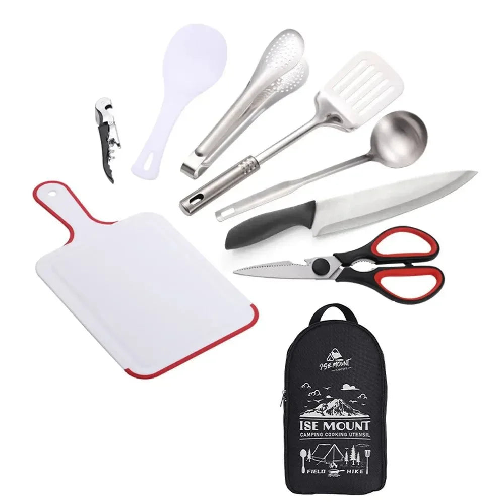 9-Piece Stainless Steel Camping Utensil Set for Outdoor Cooking & Picnics - Trekker Essentials