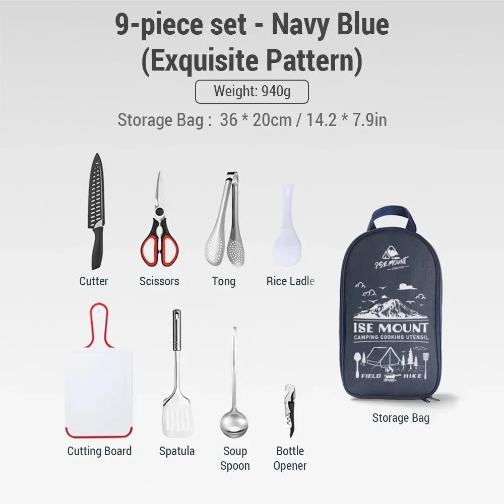 9-Piece Stainless Steel Camping Utensil Set for Outdoor Cooking & Picnics - Trekker Essentials