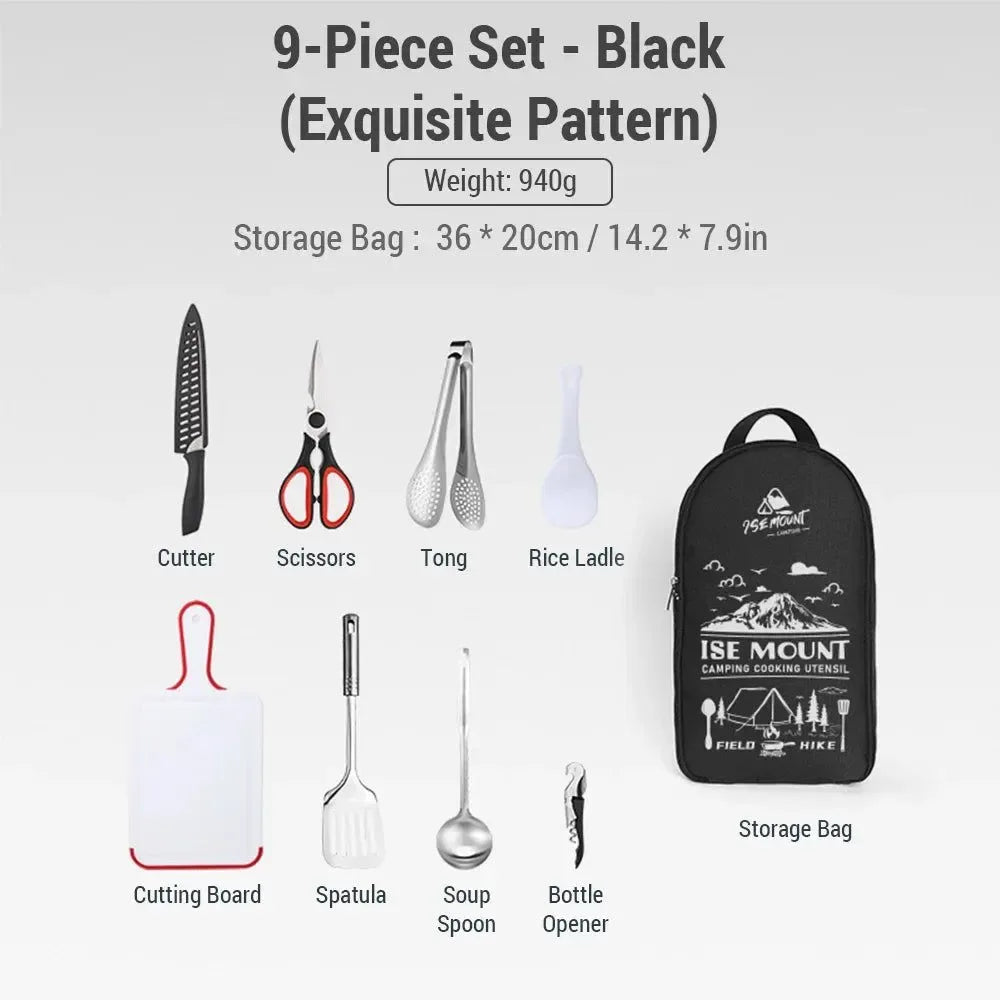 9-Piece Stainless Steel Camping Utensil Set for Outdoor Cooking & Picnics - Trekker Essentials