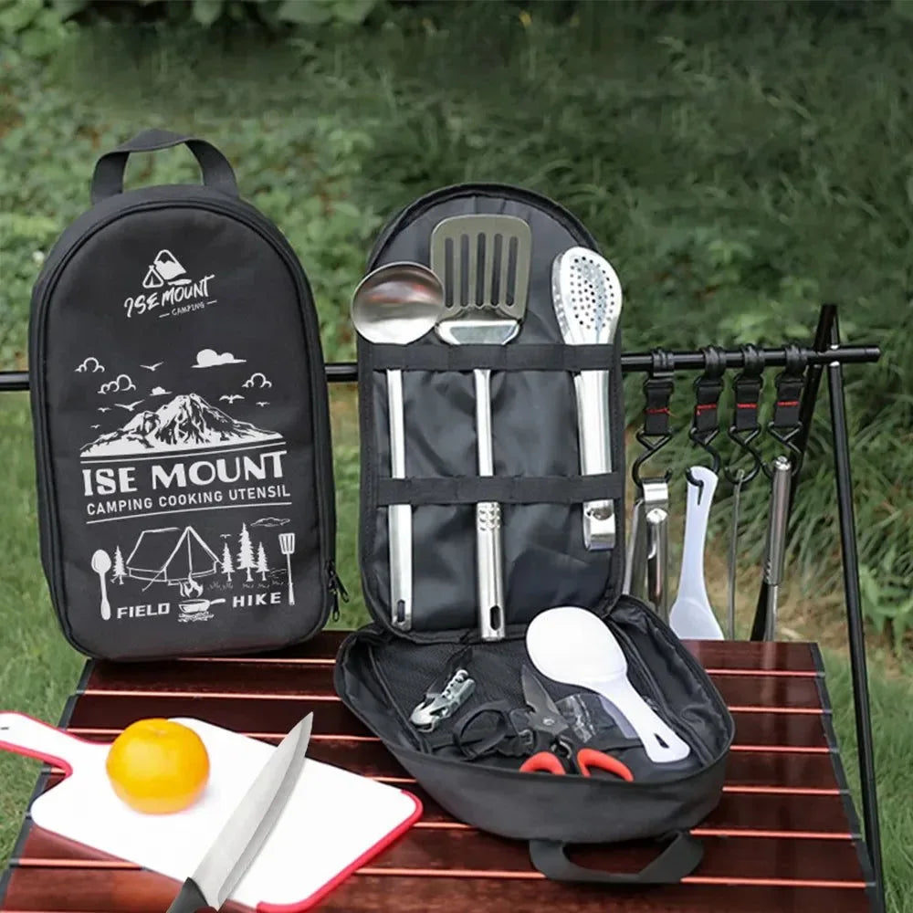 9-Piece Stainless Steel Camping Utensil Set for Outdoor Cooking & Picnics - Trekker Essentials