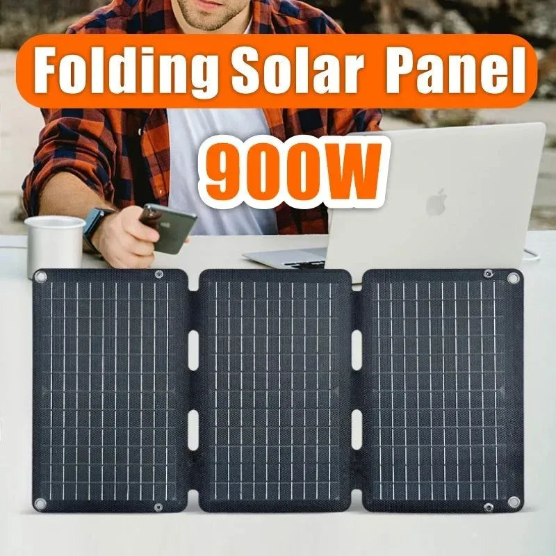 900W Solar Folding Panel Portable Bag with USB Output - High-Efficiency Solar Charger for Outdoor Activities, Business Trips, Hiking, and Camping - Trekker Essentials