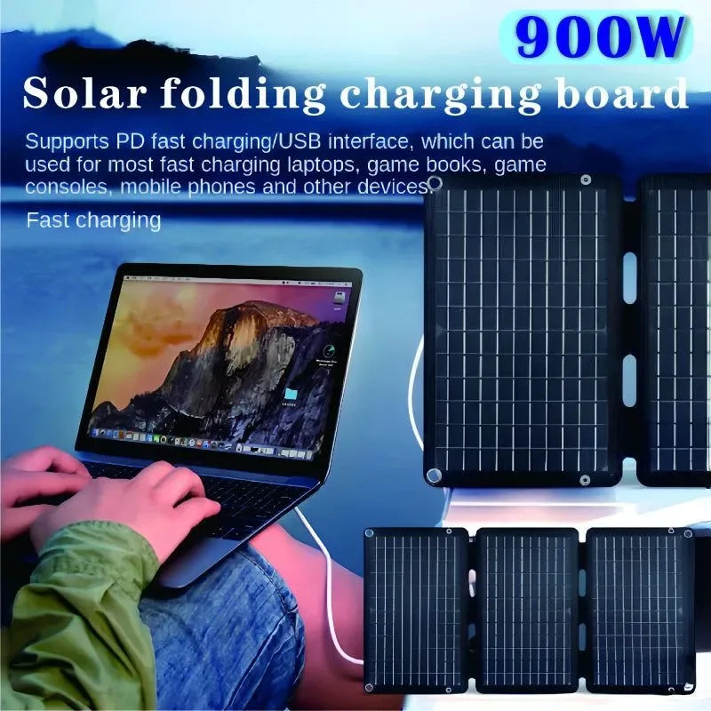 900W Solar Folding Panel Portable Bag with USB Output - High-Efficiency Solar Charger for Outdoor Activities, Business Trips, Hiking, and Camping - Trekker Essentials