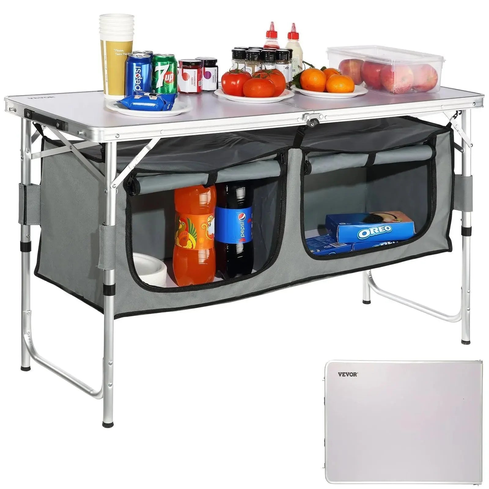 Adjustable Height Camping Kitchen Table – Portable Folding Table with Carry Bag for Outdoor Cooking - Trekker Essentials