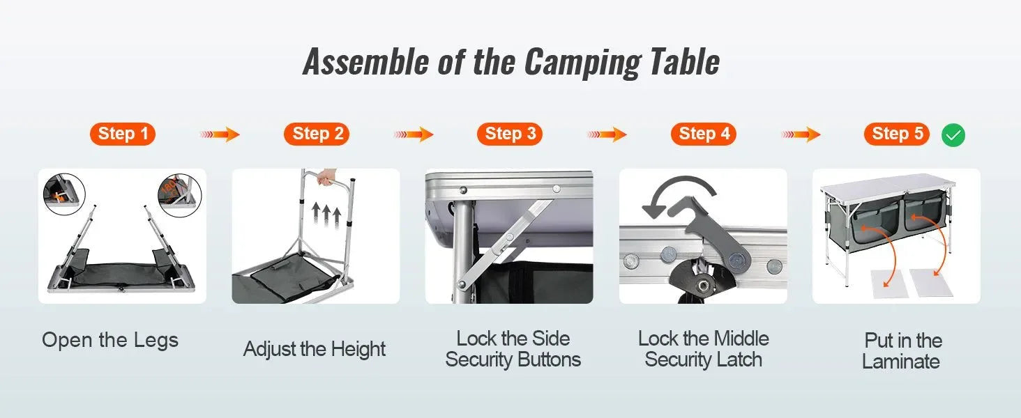 Adjustable Height Camping Kitchen Table – Portable Folding Table with Carry Bag for Outdoor Cooking - Trekker Essentials