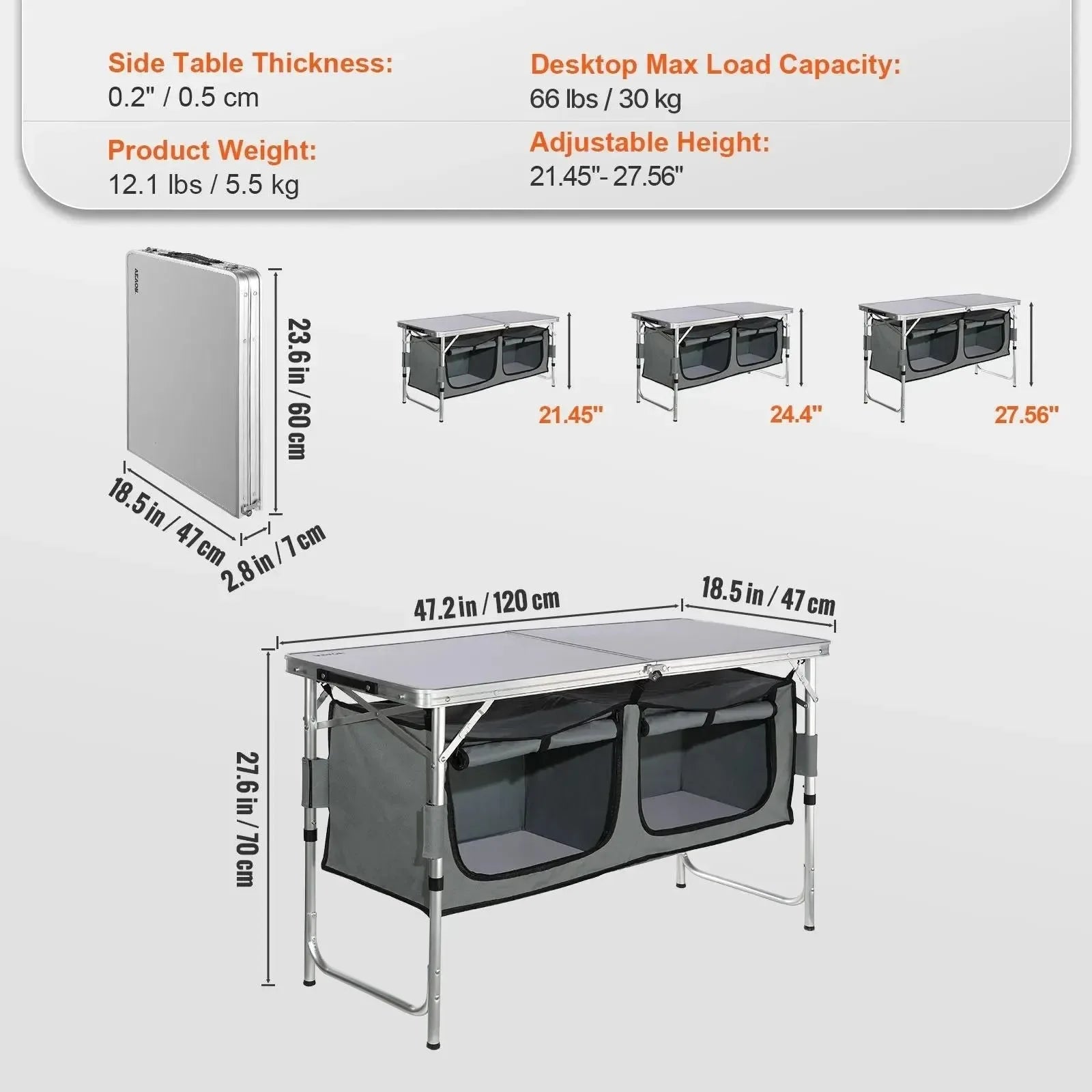 Adjustable Height Camping Kitchen Table – Portable Folding Table with Carry Bag for Outdoor Cooking - Trekker Essentials