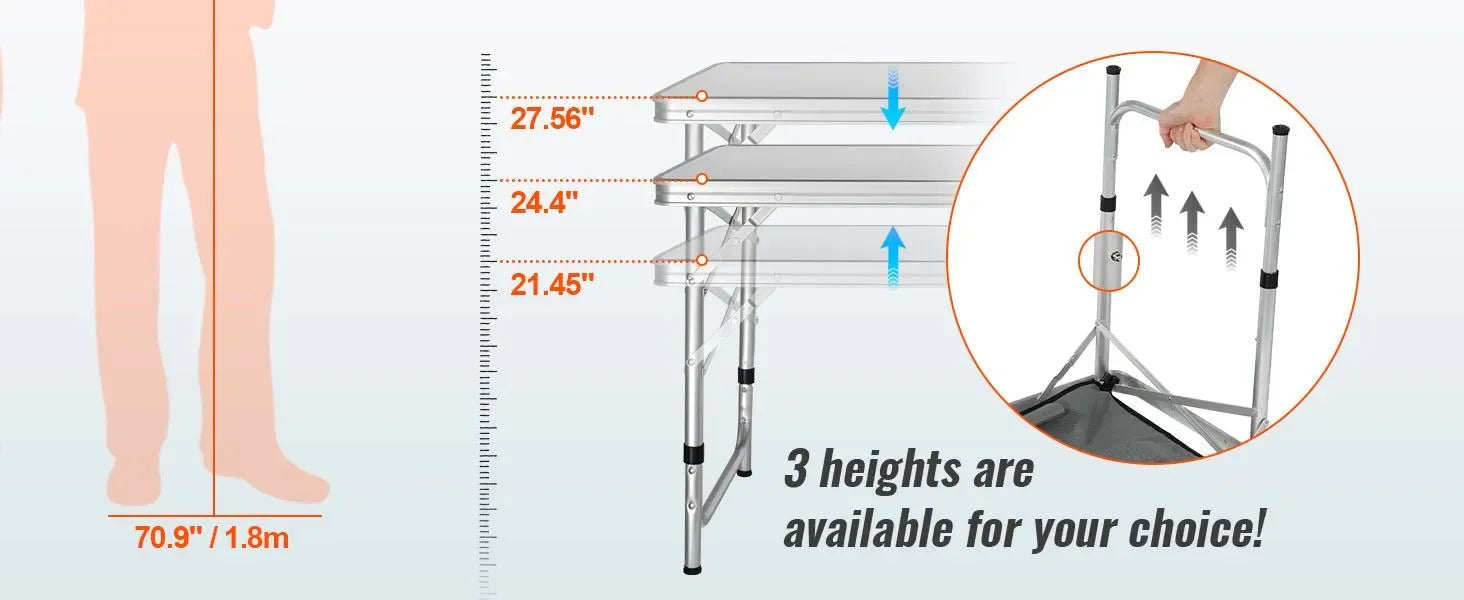 Adjustable Height Camping Kitchen Table – Portable Folding Table with Carry Bag for Outdoor Cooking - Trekker Essentials