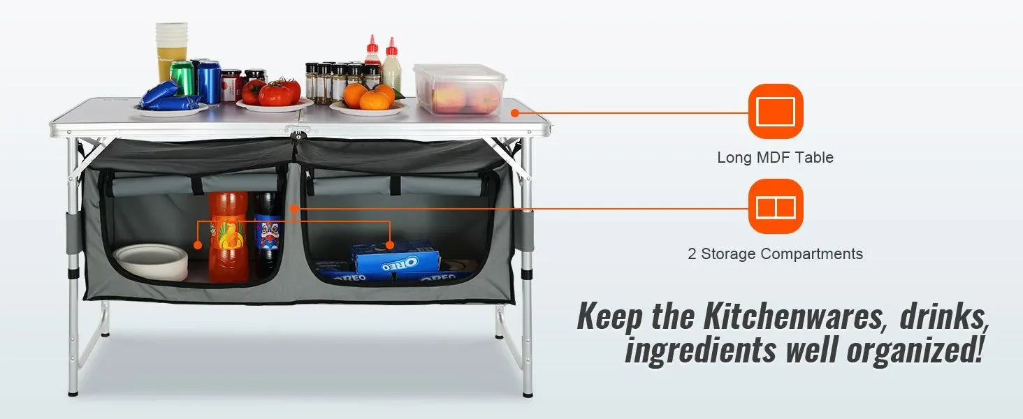 Adjustable Height Camping Kitchen Table – Portable Folding Table with Carry Bag for Outdoor Cooking - Trekker Essentials