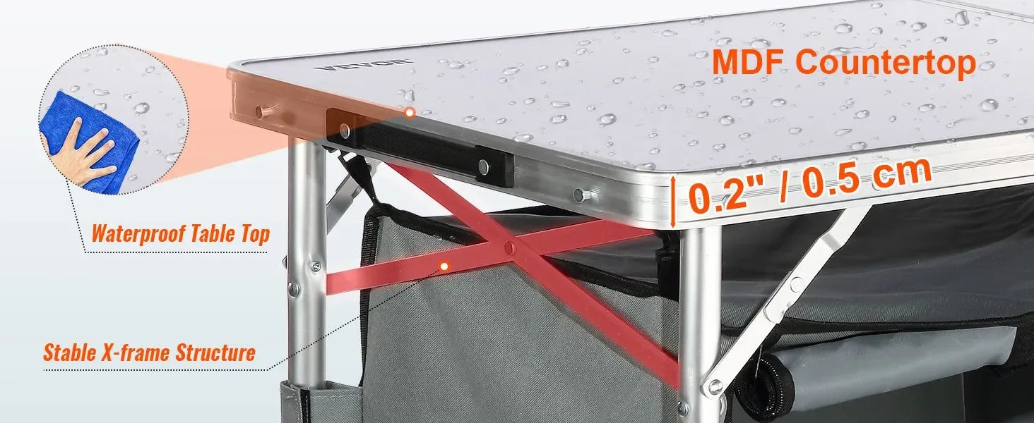 Adjustable Height Camping Kitchen Table – Portable Folding Table with Carry Bag for Outdoor Cooking - Trekker Essentials
