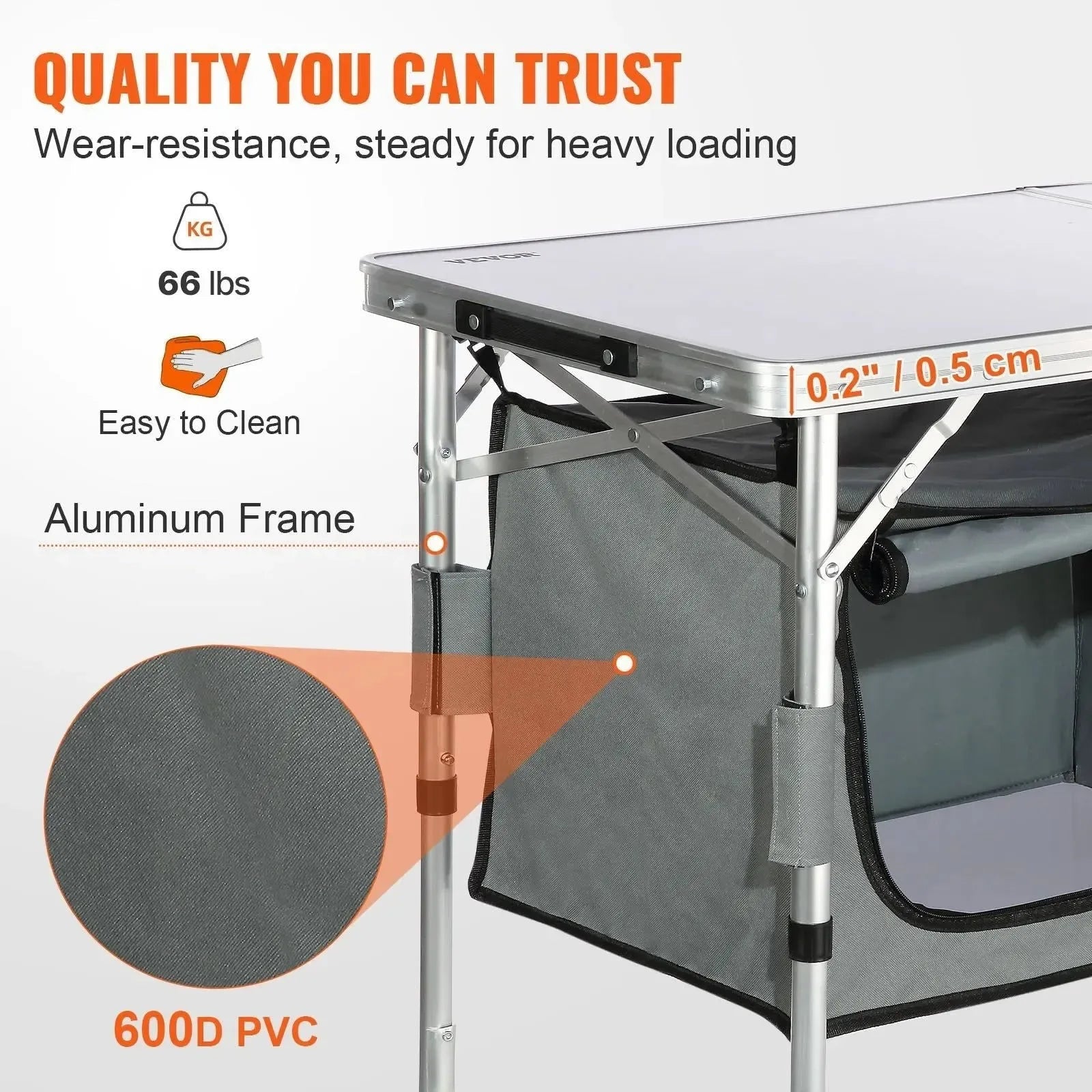 Adjustable Height Camping Kitchen Table – Portable Folding Table with Carry Bag for Outdoor Cooking - Trekker Essentials