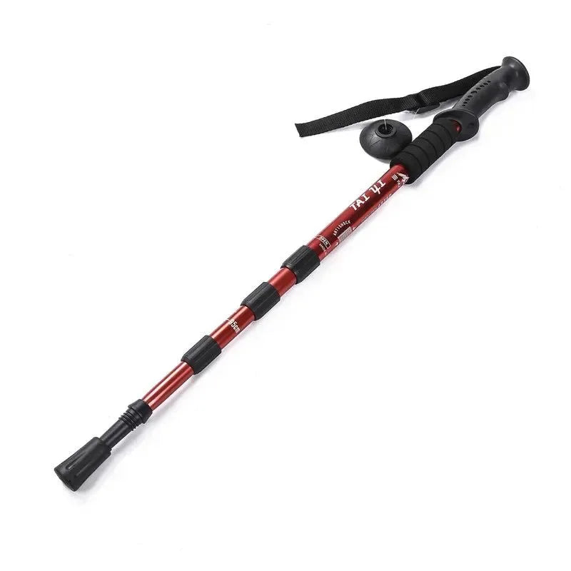 Adjustable High-Strength Alloy Trekking Pole - 110cm Wood Handle Hiking Accessory for Men and Women - Trekker Essentials