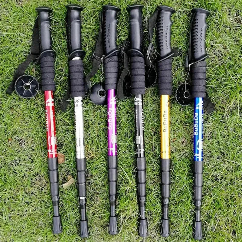Adjustable High-Strength Alloy Trekking Pole - 110cm Wood Handle Hiking Accessory for Men and Women - Trekker Essentials
