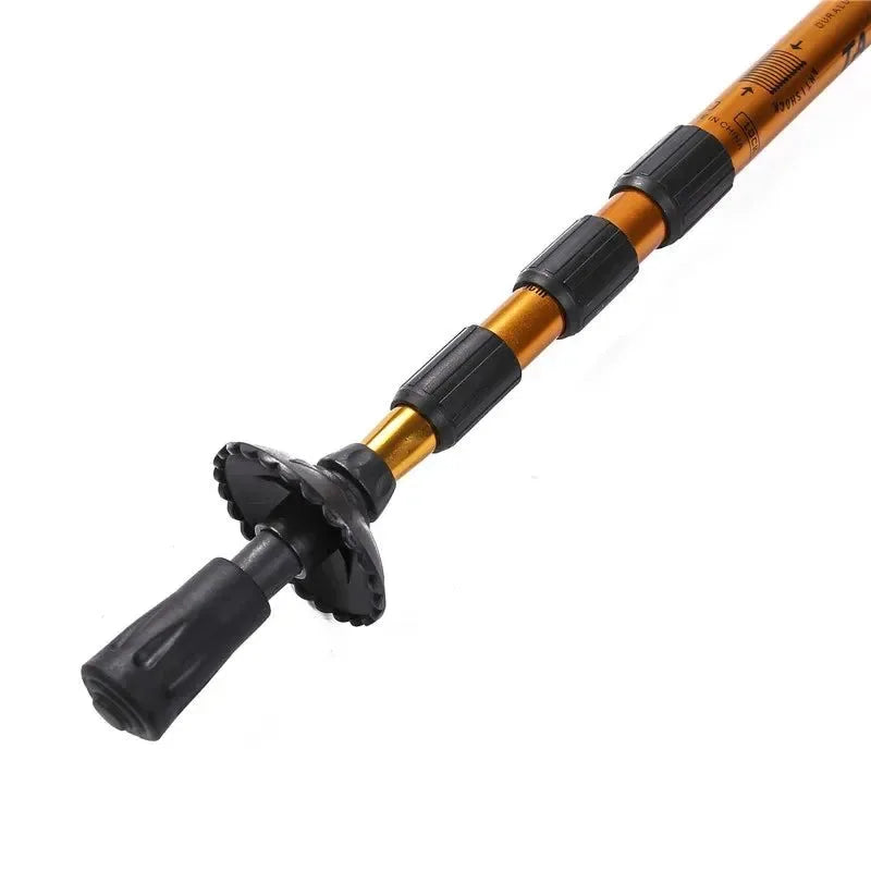 Adjustable High-Strength Alloy Trekking Pole - 110cm Wood Handle Hiking Accessory for Men and Women - Trekker Essentials