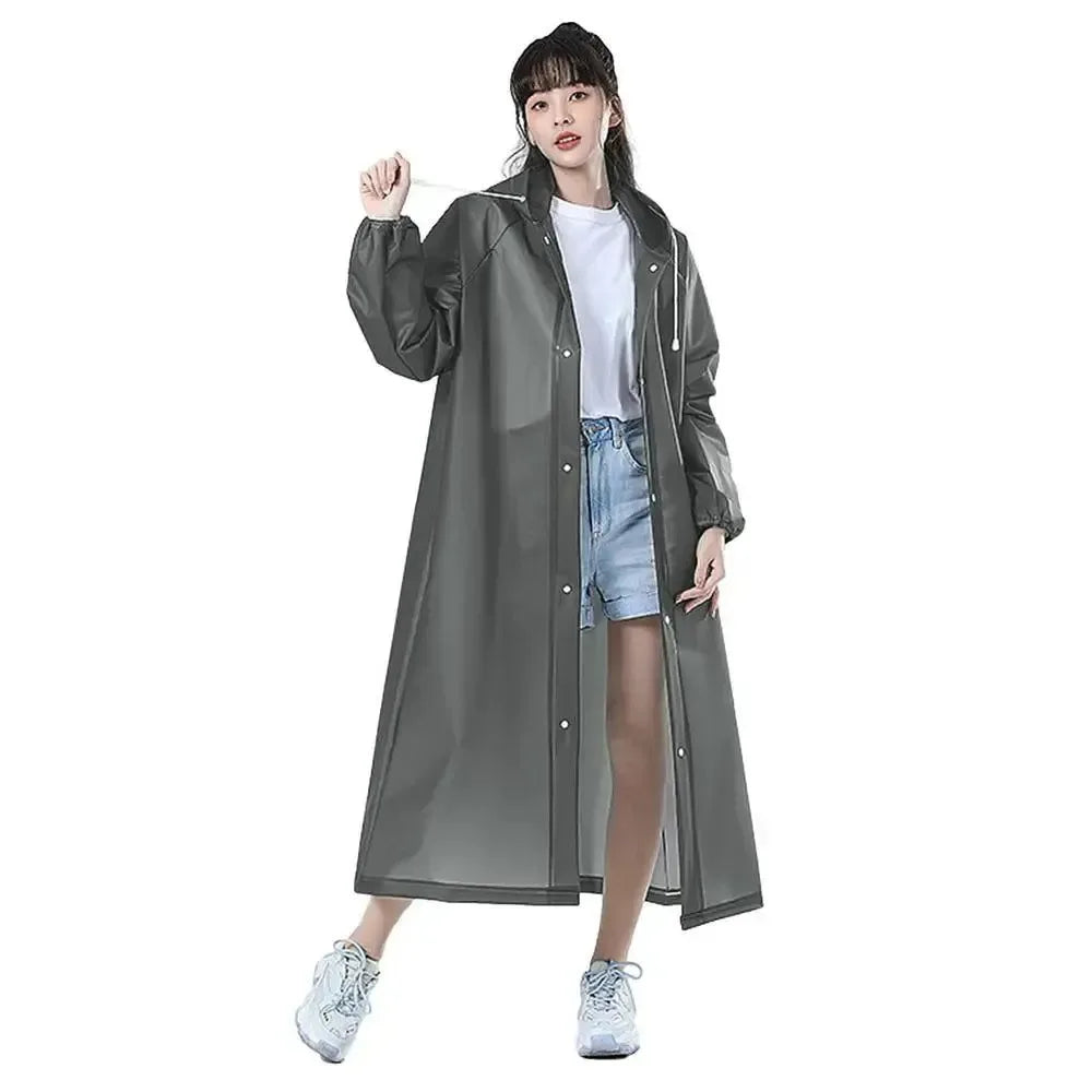 Adult Long EVA Raincoat - Waterproof Hooded Rain Poncho for Men and Women, Travel, Camping - Trekker Essentials