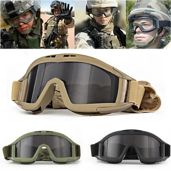 Airsoft Tactical Goggles - 3 Lens Windproof and Dustproof Glasses for Shooting, Motocross, Motorcycle, Mountaineering, and CS Games with UV Protection - Trekker Essentials