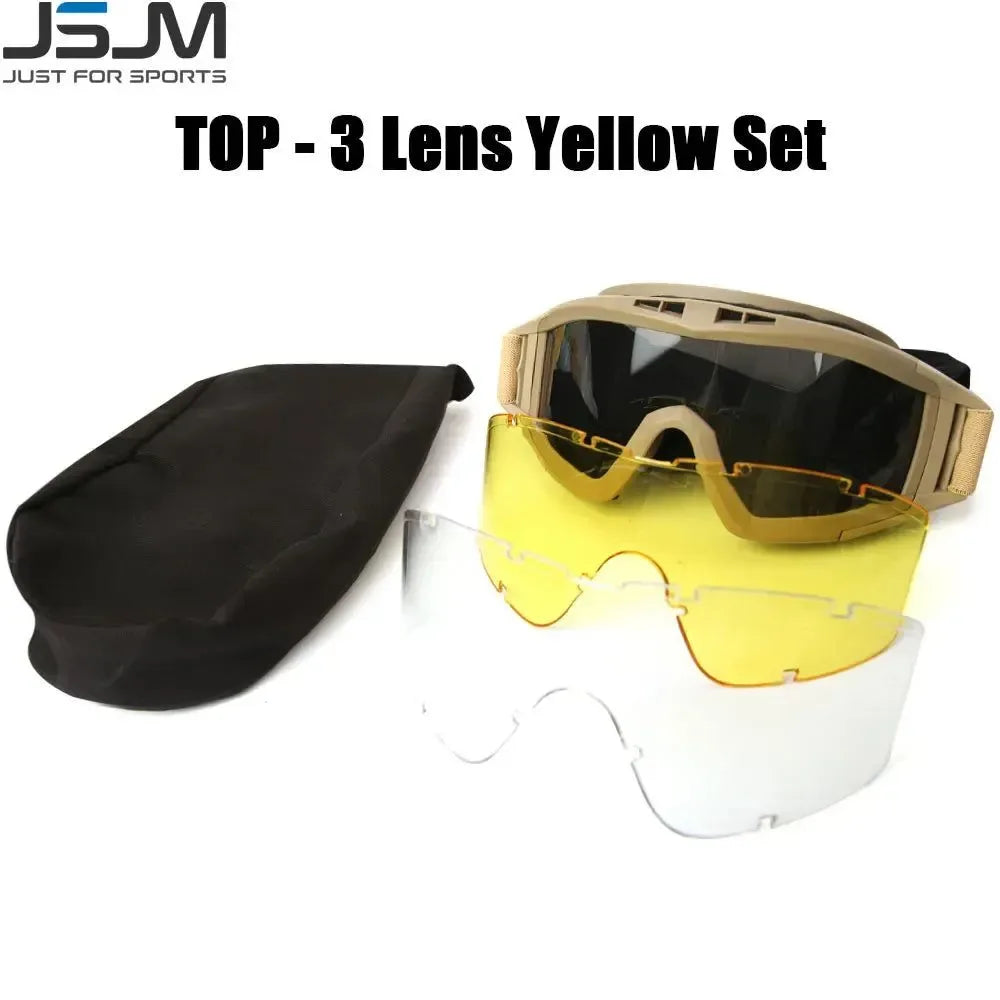 Airsoft Tactical Goggles - 3 Lens Windproof and Dustproof Glasses for Shooting, Motocross, Motorcycle, Mountaineering, and CS Games with UV Protection - Trekker Essentials