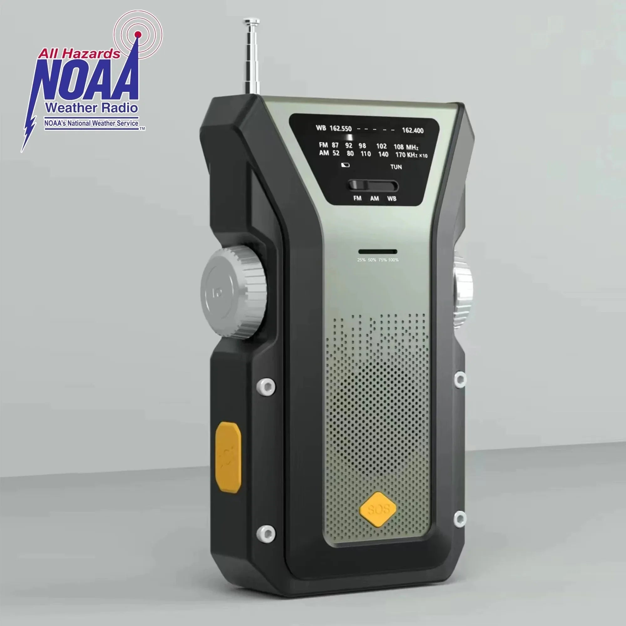 All-in-One Emergency Radio: Hand Crank, Solar Power, NOAA, SOS Alarm, Power Bank (4000mAh), Flashlight - Trekker Essentials
