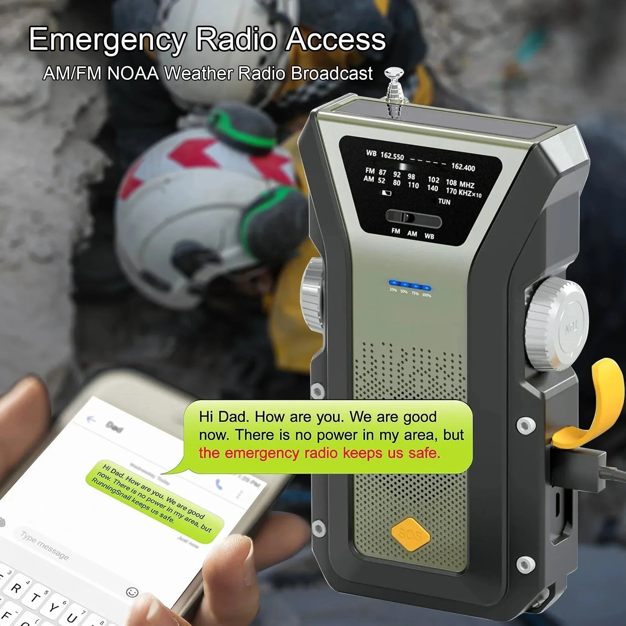 All-in-One Emergency Radio: Hand Crank, Solar Power, NOAA, SOS Alarm, Power Bank (4000mAh), Flashlight - Trekker Essentials