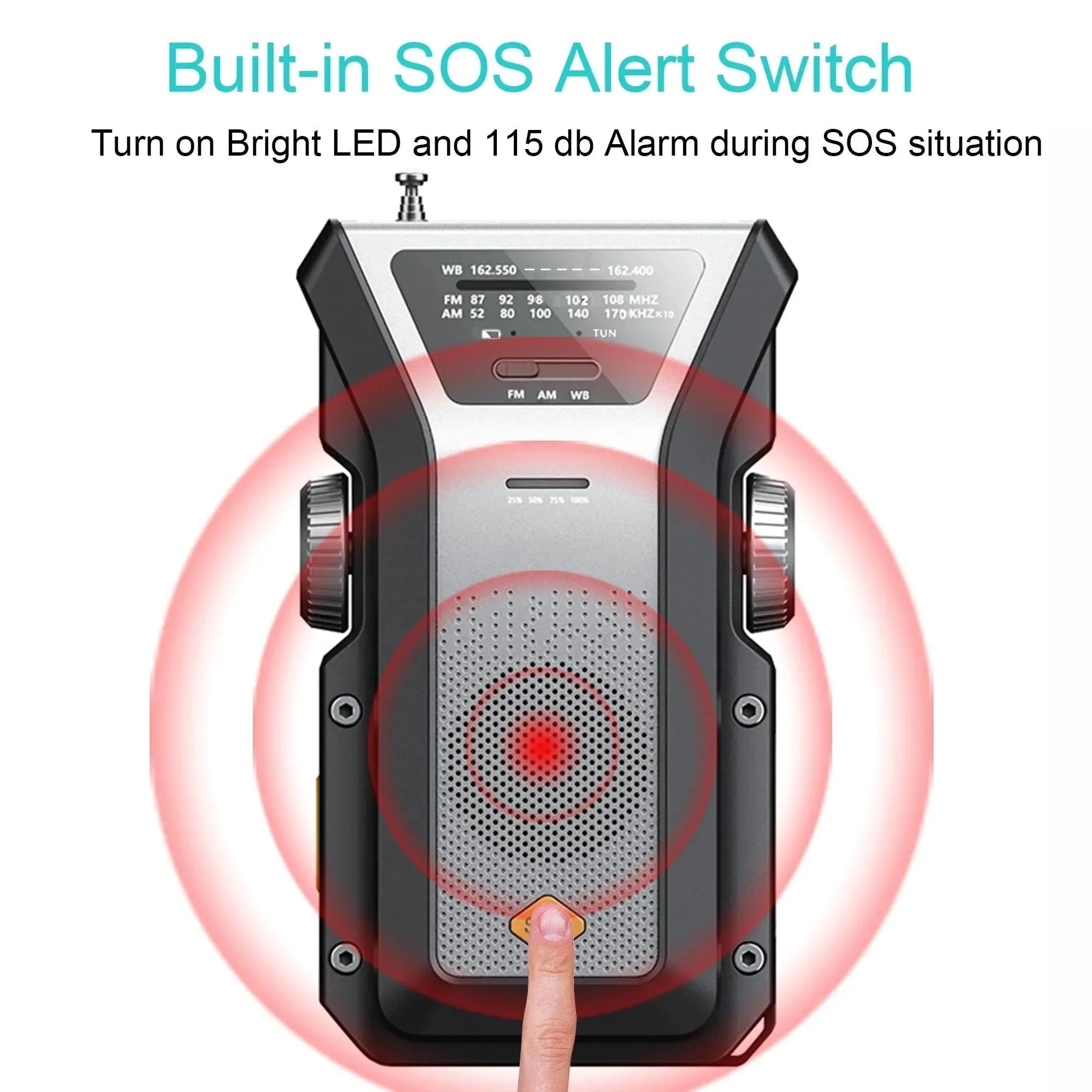 All-in-One Emergency Radio: Hand Crank, Solar Power, NOAA, SOS Alarm, Power Bank (4000mAh), Flashlight - Trekker Essentials