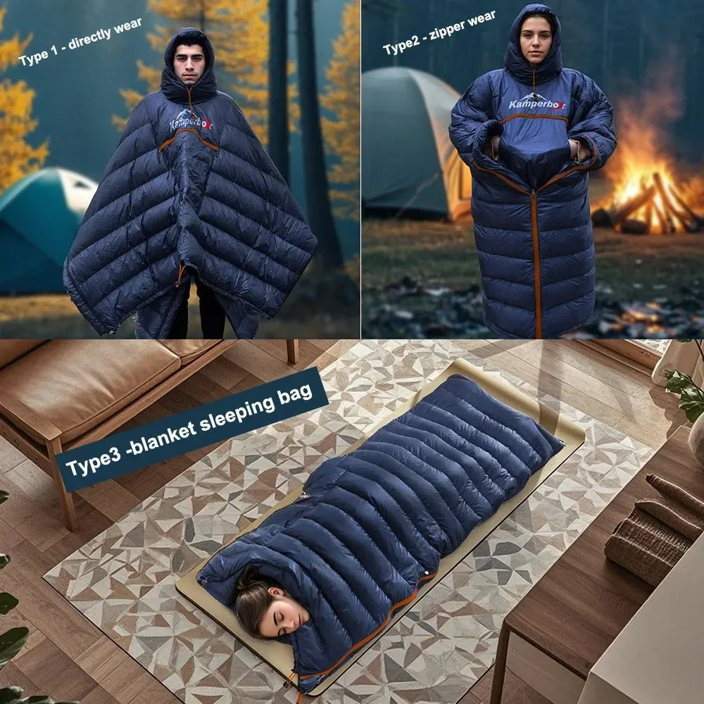 All-Season Wearable Sleeping Bag: 3-in-1 Poncho, Camping Blanket & Envelope Sleeping Bag for Adults - Trekker Essentials