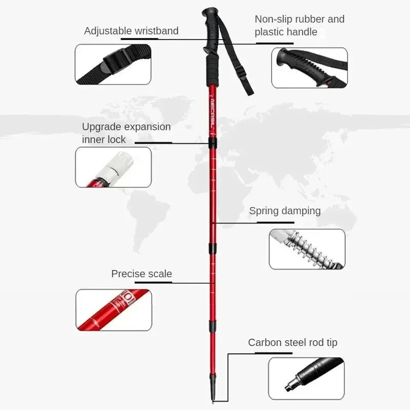 Aluminium Alloy Telescopic Hiking Poles - Ultralight Walking Cane with Shock Absorber for Trekking and Mountain Climbing - Trekker Essentials