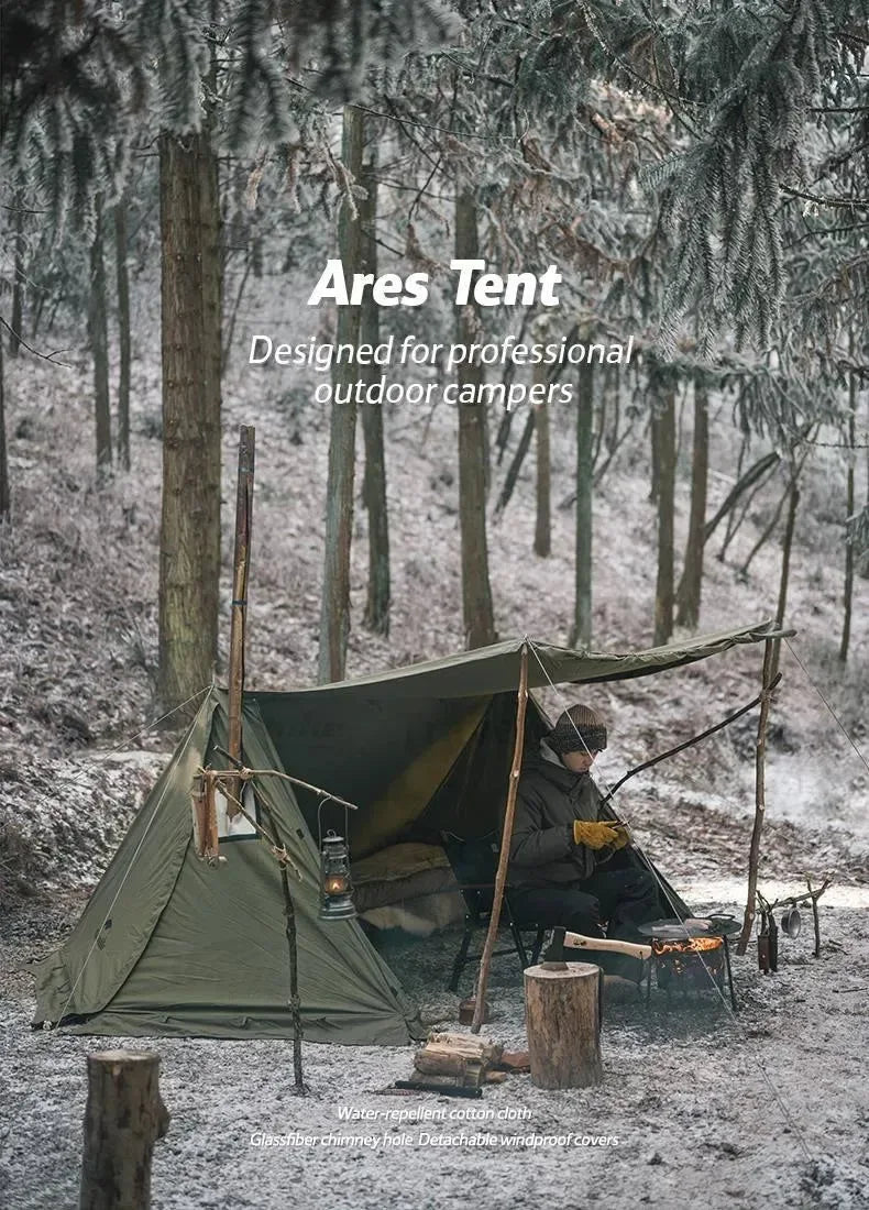 Army Green Single-Person Cotton Ridge Tent – Outdoor Camping, Hiking, Survival Shelter with Large Space & Chimney Ventilation (5.8kg) - Trekker Essentials
