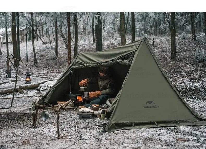 Army Green Single-Person Cotton Ridge Tent – Outdoor Camping, Hiking, Survival Shelter with Large Space & Chimney Ventilation (5.8kg) - Trekker Essentials