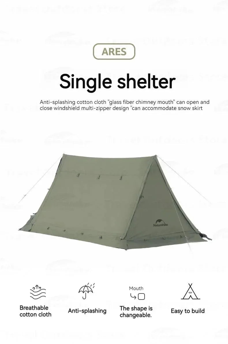 Army Green Single-Person Cotton Ridge Tent – Outdoor Camping, Hiking, Survival Shelter with Large Space & Chimney Ventilation (5.8kg) - Trekker Essentials