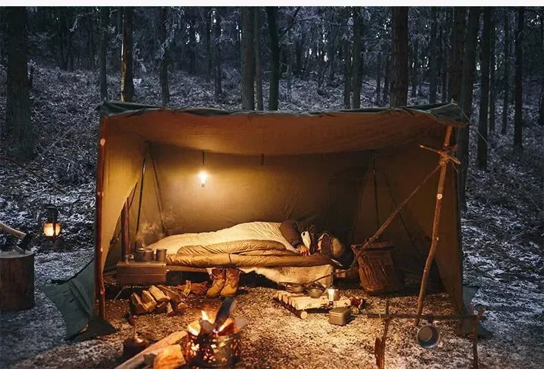 Army Green Single-Person Cotton Ridge Tent – Outdoor Camping, Hiking, Survival Shelter with Large Space & Chimney Ventilation (5.8kg) - Trekker Essentials