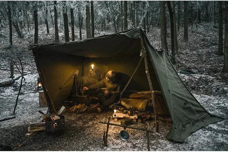 Army Green Single-Person Cotton Ridge Tent – Outdoor Camping, Hiking, Survival Shelter with Large Space & Chimney Ventilation (5.8kg) - Trekker Essentials
