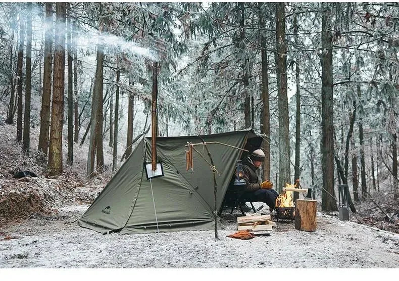Army Green Single-Person Cotton Ridge Tent – Outdoor Camping, Hiking, Survival Shelter with Large Space & Chimney Ventilation (5.8kg) - Trekker Essentials