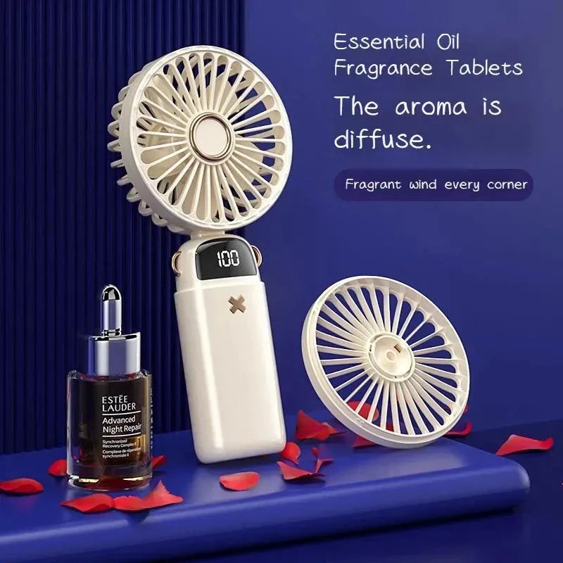 Aromatherapy Handheld Mini Fan – Foldable, Portable & USB Rechargeable - Trekker Essentials