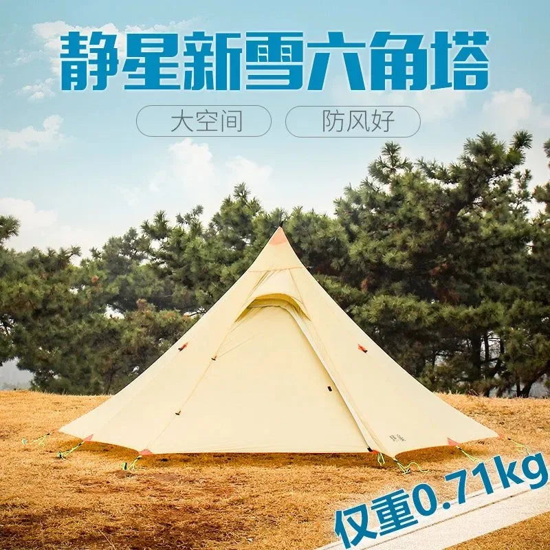 ASTA Gear Xinxue Pyramid Hexagon Camping Tent - Double Layer, Large-Space, Silicon Coating, Windproof, 1-2 Person Tent (No Poles) - Trekker Essentials