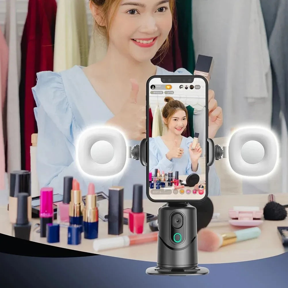 Auto Tracking Phone Tripod - 360° Smart Face Tracking Holder with Fill Light for TikTok/Youtube (Bluetooth, Gesture Control, Type-C) - Trekker Essentials