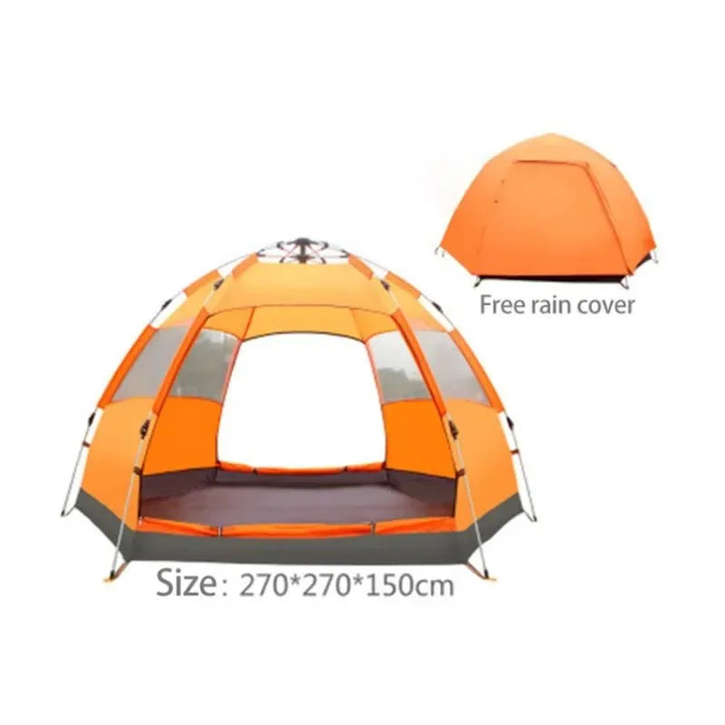 Automatic Hexagonal Camping Tent for 4 People - Ultralight, Waterproof, Quick Setup, Ideal for Family and Outdoor Sports Events - Trekker Essentials