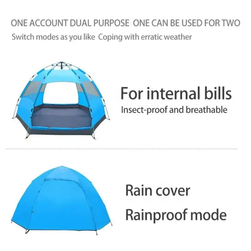 Automatic Hexagonal Camping Tent for 4 People - Ultralight, Waterproof, Quick Setup, Ideal for Family and Outdoor Sports Events - Trekker Essentials