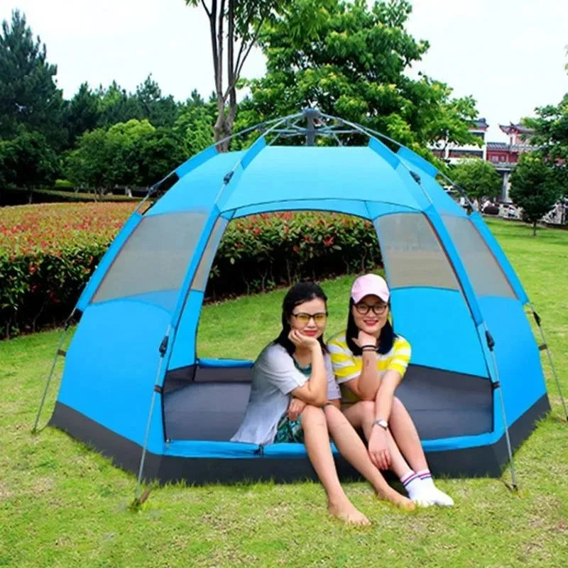 Automatic Hexagonal Camping Tent for 4 People - Ultralight, Waterproof, Quick Setup, Ideal for Family and Outdoor Sports Events - Trekker Essentials