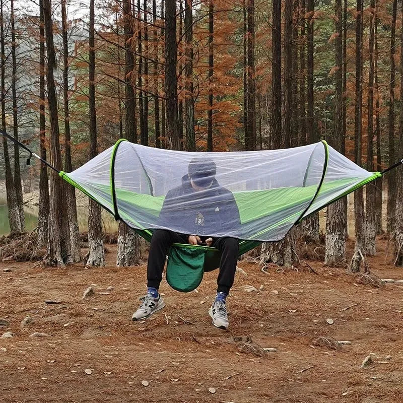 Automatic Quick-Opening Mosquito Net Hammock - Anti-Rollover Nylon Rocking Chair for Outdoor Camping, 260x140cm - Trekker Essentials