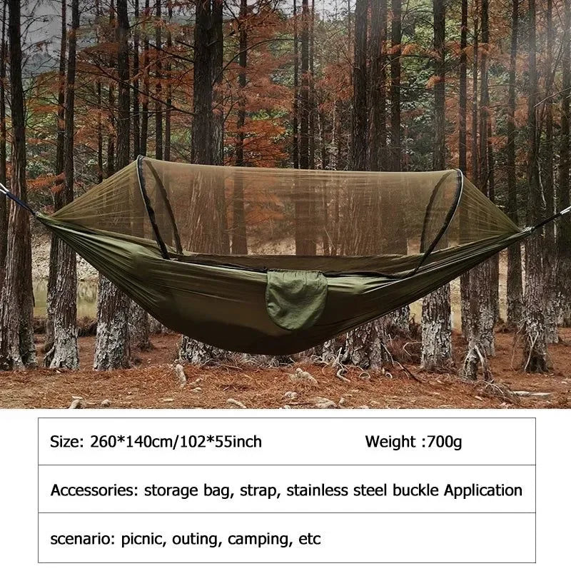 Automatic Quick-Opening Mosquito Net Hammock - Anti-Rollover Nylon Rocking Chair for Outdoor Camping, 260x140cm - Trekker Essentials