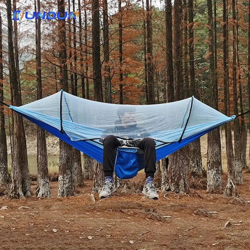Automatic Quick-Opening Mosquito Net Hammock - Anti-Rollover Nylon Rocking Chair for Outdoor Camping, 260x140cm - Trekker Essentials