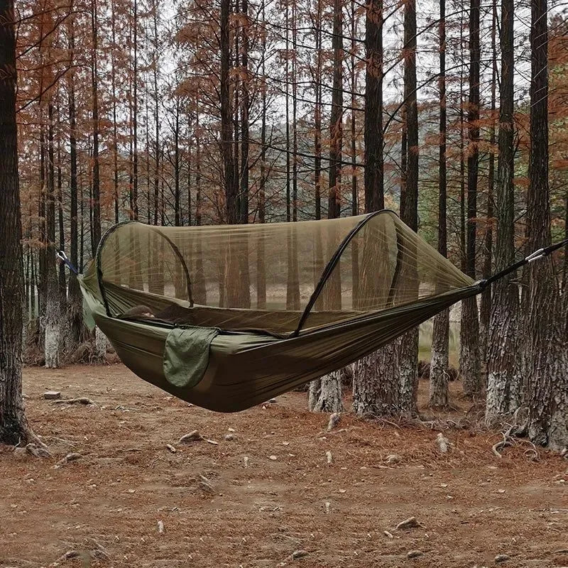 Automatic Quick-Opening Mosquito Net Hammock - Anti-Rollover Nylon Rocking Chair for Outdoor Camping, 260x140cm - Trekker Essentials