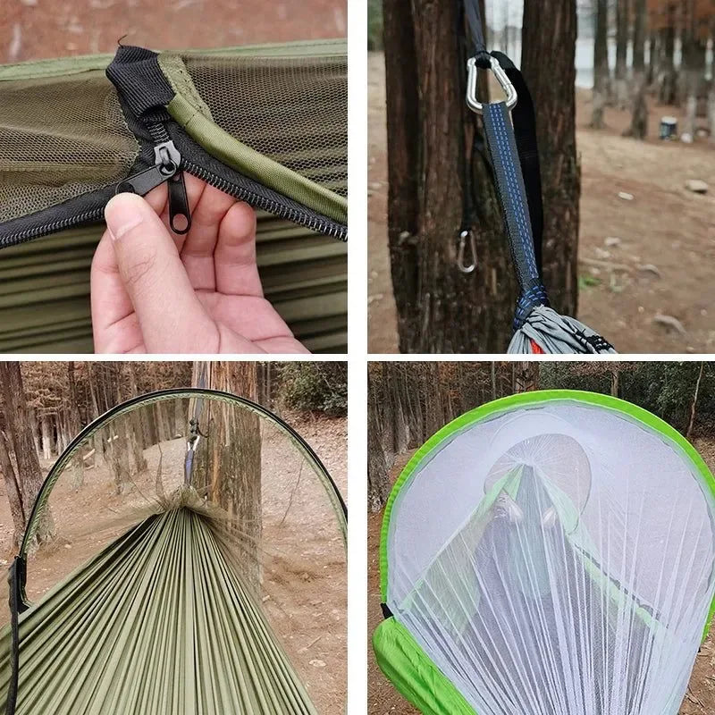 Automatic Quick-Opening Mosquito Net Hammock - Anti-Rollover Nylon Rocking Chair for Outdoor Camping, 260x140cm - Trekker Essentials
