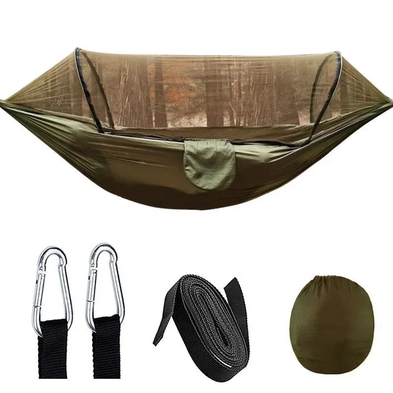 Automatic Quick-Opening Mosquito Net Hammock - Anti-Rollover Nylon Rocking Chair for Outdoor Camping, 260x140cm - Trekker Essentials