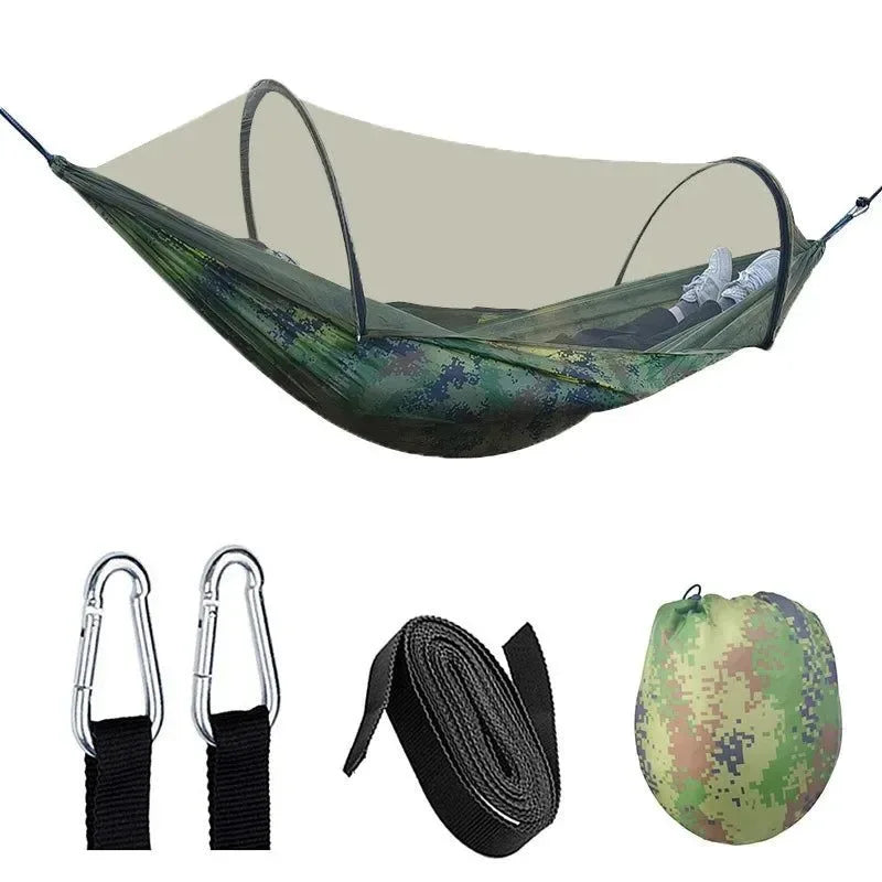 Automatic Quick-Opening Mosquito Net Hammock - Anti-Rollover Nylon Rocking Chair for Outdoor Camping, 260x140cm - Trekker Essentials