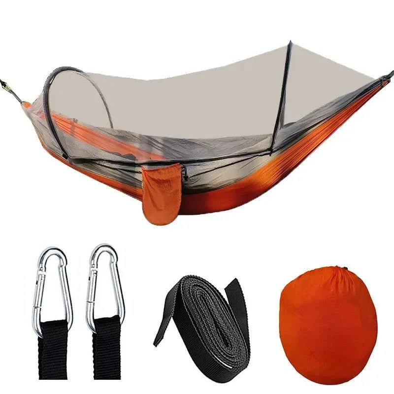 Automatic Quick-Opening Mosquito Net Hammock - Anti-Rollover Nylon Rocking Chair for Outdoor Camping, 260x140cm - Trekker Essentials