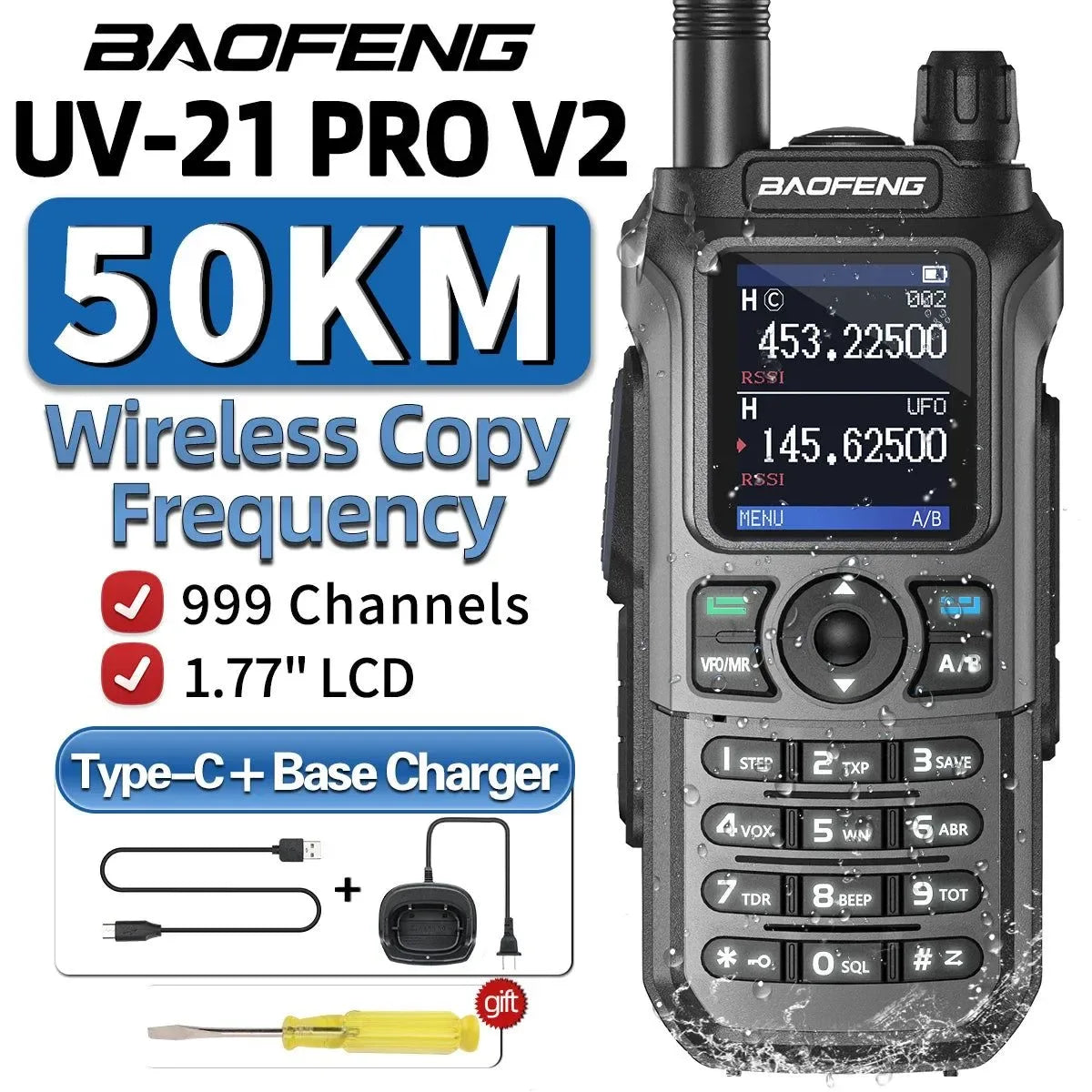 Baofeng UV-21 PRO V2 Walkie Talkie - 16 KM Long Range, TYPE-C Two Way Radio - Trekker Essentials